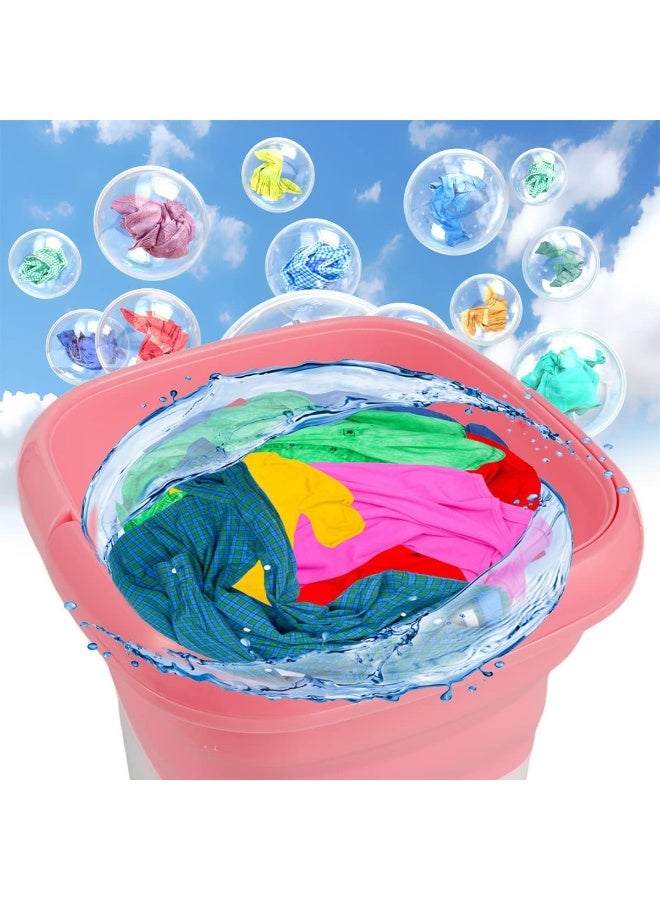 غسالة صغيرة محمولة وقابلة للطي ومجفف دوار، غسالة صغيرة قابلة للطي للتخييم والسيارة الترفيهية والسفر والمساحات الصغيرة، خفيفة الوزن وسهلة الحمل (بينك بلاستيك) - Image 4